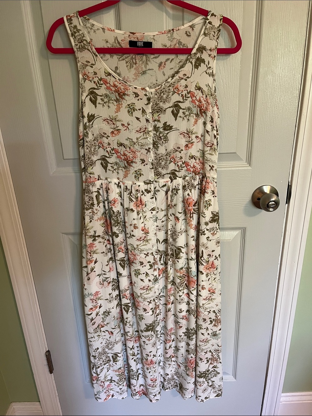 Frye Cream Floral Maxi Dress with Pink & Green Print
